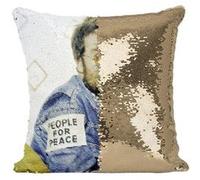 Fabulous Housse de Coussin à Sequin - Paillettes Doré John Lennon People For Peace [40 x 40 cm] Doré G