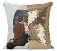 Fabulous Housse de Coussin à Sequin - Paillettes Doré Knowledge is Power Peinture Norman Rockwell [40 x 40 cm] Doré G