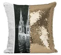 Fabulous Housse de Coussin à Sequin - Paillettes Doré La Cathedrale Engloutie Escher Dessin [40 x 40 cm] Doré G