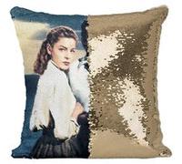 Fabulous Housse de Coussin à Sequin - Paillettes Doré Lauren Bacall Humphrey Bogart Acteurs [40 x 40 cm] Doré G