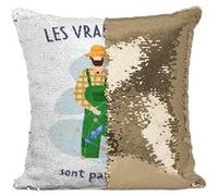 Fabulous Housse de Coussin à Sequin - Paillettes Doré Les Vrais Héros - Pêcheur Marin [40 x 40 cm] Doré G