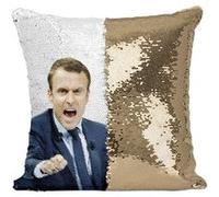 Fabulous Housse de Coussin à Sequin - Paillettes Doré Macron en Colere President [40 x 40 cm] Doré G