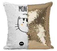 Fabulous Housse de Coussin à Sequin - Paillettes Doré Mon Chat Mignon M'Appelle [40 x 40 cm] Doré G