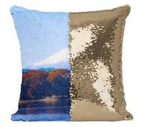 Fabulous Housse de Coussin à Sequin - Paillettes Doré Mont Fuji depuis le Lac Kawaguchi Foret [40 x 40 cm] Doré G