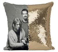Fabulous Housse de Coussin à Sequin - Paillettes Doré Nirvana Kurt Cobain Dave Grohl Photoshoot [40 x 40 cm] Doré G