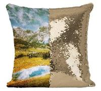 Fabulous Housse de Coussin à Sequin - Paillettes Doré Pâturage de Montagne sous un Ciel De Tempête [40 x 40 cm] Doré G