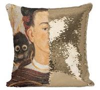 Fabulous Housse de Coussin à Sequin - Paillettes Doré Peinture de Frida Kahlo Autoportrait [40 x 40 cm] Doré G