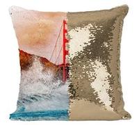 Fabulous Housse de Coussin à Sequin - Paillettes Doré Pont du Golden Gate Mer Agité [40 x 40 cm] Doré G