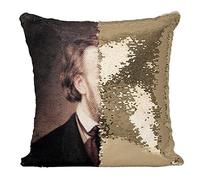 Fabulous Housse de Coussin à Sequin - Paillettes Doré Richard Wagner Compositeur Allemand Portrait Peinture