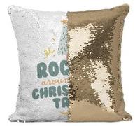 Fabulous Housse de Coussin à Sequin - Paillettes Doré Rockin Around the Christmas Tree [40 x 40 cm] Doré G
