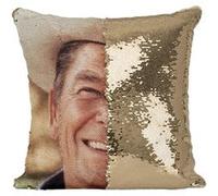 Fabulous Housse de Coussin à Sequin - Paillettes Doré Ronald Reagan President Etats Unis [40 x 40 cm] Doré G