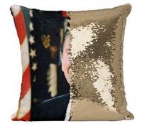 Fabulous Housse de Coussin à Sequin - Paillettes Doré Ronald Reagan President Portrait [40 x 40 cm] Doré G