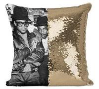 Fabulous Housse de Coussin à Sequin - Paillettes Doré Run DMC Vintage Photo 80's [40 x 40 cm] Doré G