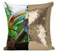 Fabulous Housse de Coussin à Sequin - Paillettes Doré Toucan Dans la Jungle [40 x 40 cm] Doré G
