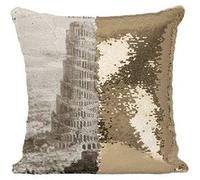 Fabulous Housse de Coussin à Sequin - Paillettes Doré Tour De Babel Turris Babel Athanasius Kircher [40 x 40 cm] Doré G
