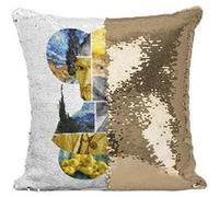 Fabulous Housse de Coussin à Sequin - Paillettes Doré Van Gogh collage moderne [40 x 40 cm] Doré G