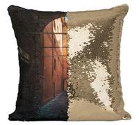 Fabulous Housse de Coussin à Sequin - Paillettes Doré Vieille Rue Déserte Paysage Urbain [40 x 40 cm] Doré G