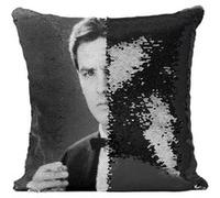 Fabulous Housse de Coussin à Sequin - Paillettes Noir Alain Delon Acteur 1 Cigarette [40 x 40 cm] Noir G