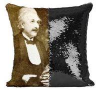 Fabulous Housse de Coussin à Sequin - Paillettes Noir Albert Einstein et Charlie Chaplin [40 x 40 cm] Noir G
