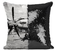 Fabulous Housse de Coussin à Sequin - Paillettes Noir Avion à hélice Photo Noir et Blanc [40 x 40 cm] Noir G