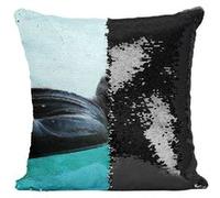 Fabulous Housse de Coussin à Sequin - Paillettes Noir Bouddha Couche en Bronze Sur Eau Turquoise [40 x 40 cm] Noir G