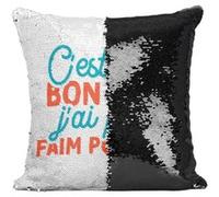 Fabulous Housse de Coussin à Sequin - Paillettes Noir C'est très bon mais j'ai plus faim [40 x 40 cm] Noir G