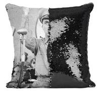 Fabulous Housse de Coussin à Sequin - Paillettes Noir Charlie Chaplin Dictateur [40 x 40 cm] Noir G
