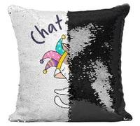 Fabulous Housse de Coussin à Sequin - Paillettes Noir Chat pitre [40 x 40 cm] Noir G