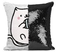 Fabulous Housse de Coussin à Sequin - Paillettes Noir Chat Pusheen Pelotte de Laine Dessin Kawai [40 x 40 cm] Noir G