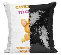Fabulous Housse de Coussin à Sequin - Paillettes Noir Chez Ma Mamie Tous Les Calins Sont Permis [40 x 40 cm] Noir G