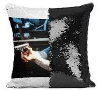 Fabulous Housse de Coussin à Sequin - Paillettes Noir Chuck Norris Pistolet 1988 [40 x 40 cm] Noir G