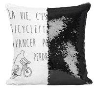 Fabulous Housse de Coussin à Sequin - Paillettes Noir Citations Einstein la Vie c'Est Comme une Bicyclette [40 x 40 cm] Noir G