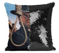 Fabulous Housse de Coussin à Sequin - Paillettes Noir Clint Eastwood Cowboy 1 [40 x 40 cm] Noir G