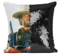 Fabulous Housse de Coussin à Sequin - Paillettes Noir Clint Eastwood Cowboy 4 [40 x 40 cm] Noir G