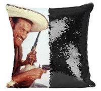 Fabulous Housse de Coussin à Sequin - Paillettes Noir Clint Eastwood Cowboy 6 [40 x 40 cm] Noir G