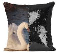Fabulous Housse de Coussin à Sequin - Paillettes Noir Cygnes Amoureux Coeur Parade Nuptiale [40 x 40 cm] Noir G