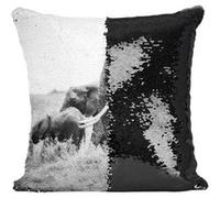 Fabulous Housse de Coussin à Sequin - Paillettes Noir Éléphant et Éléphanteau dans la Brousse [40 x 40 cm] Noir G