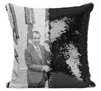 Fabulous Housse de Coussin à Sequin - Paillettes Noir Elvis Presley Richard Nixon Maison Blanche [40 x 40 cm] Noir G