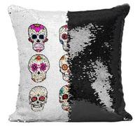 Fabulous Housse de Coussin à Sequin - Paillettes Noir Ensemble de Crane Muerte Mexico [40 x 40 cm] Noir G