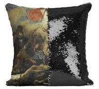 Fabulous Housse de Coussin à Sequin - Paillettes Noir Eugene Delacroix La Liberte Guidant le Peuple [40 x 40 cm] Noir G