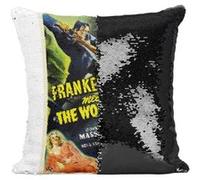 Fabulous Housse de Coussin à Sequin - Paillettes Noir Frankenstein Meets the Wolf Man Cinéma Vintage [40 x 40 cm] Noir G