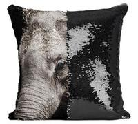 Fabulous Housse de Coussin à Sequin - Paillettes Noir Gros Plan Tete D'Elephanteau [40 x 40 cm] Noir G