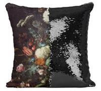 Fabulous Housse de Coussin à Sequin - Paillettes Noir Jan Davidszoon de Heem Vase Fleurs [40 x 40 cm] Noir G