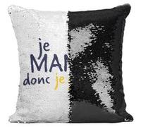 Fabulous Housse de Coussin à Sequin - Paillettes Noir Je Mange donc je Suis [40 x 40 cm] Noir G