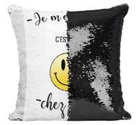 Fabulous Housse de Coussin à Sequin - Paillettes Noir Je M'en Fout C'Est Pas Chez Moi Emoji [40 x 40 cm] Noir G