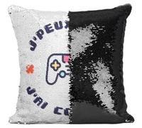 Fabulous Housse de Coussin à Sequin - Paillettes Noir J'peux pas j'ai Console [40 x 40 cm] Noir G