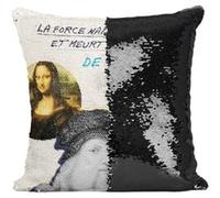 Fabulous Housse de Coussin à Sequin - Paillettes Noir La Force Naît par Violence et Meurt par Liberté Da Vinci [40 x 40 cm] Noir G