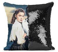Fabulous Housse de Coussin à Sequin - Paillettes Noir Lauren Bacall Humphrey Bogart Acteurs [40 x 40 cm] Noir G