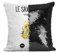 Fabulous Housse de Coussin à Sequin - Paillettes Noir Le Saxophone M'Appelle [40 x 40 cm] Noir G