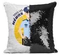 Fabulous Housse de Coussin à Sequin - Paillettes Noir Les Vrais Héros - Policier Gendarme [40 x 40 cm] Noir G